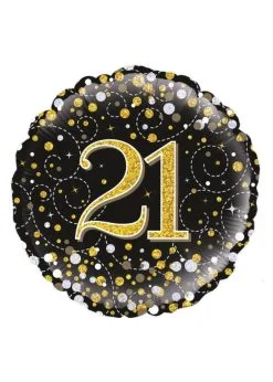 Feestkleding Breda Folieballon 21 Jaar Zwart Goud Zilver Holografisch Zwart Goud Zilver H