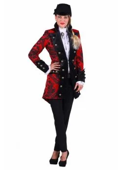 Feestkleding Breda Jas Brokaat Royale Dames, Rood-zwart