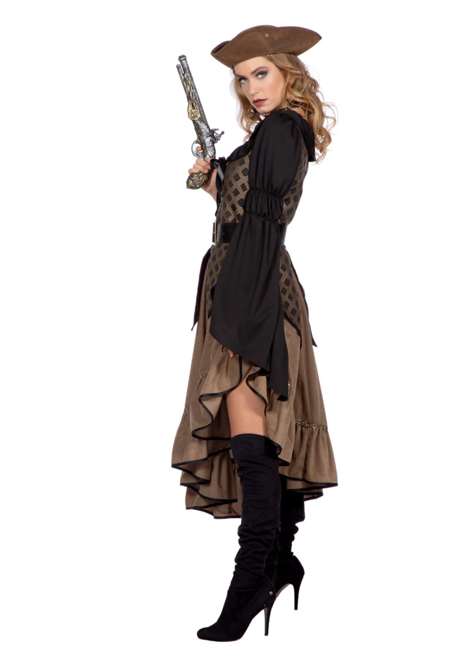 Feestkleding Breda Jurk Piraat Taupe Luxe 2 Feestkleding Breda Jurk Piraat Taupe Luxe - Afbeelding 2