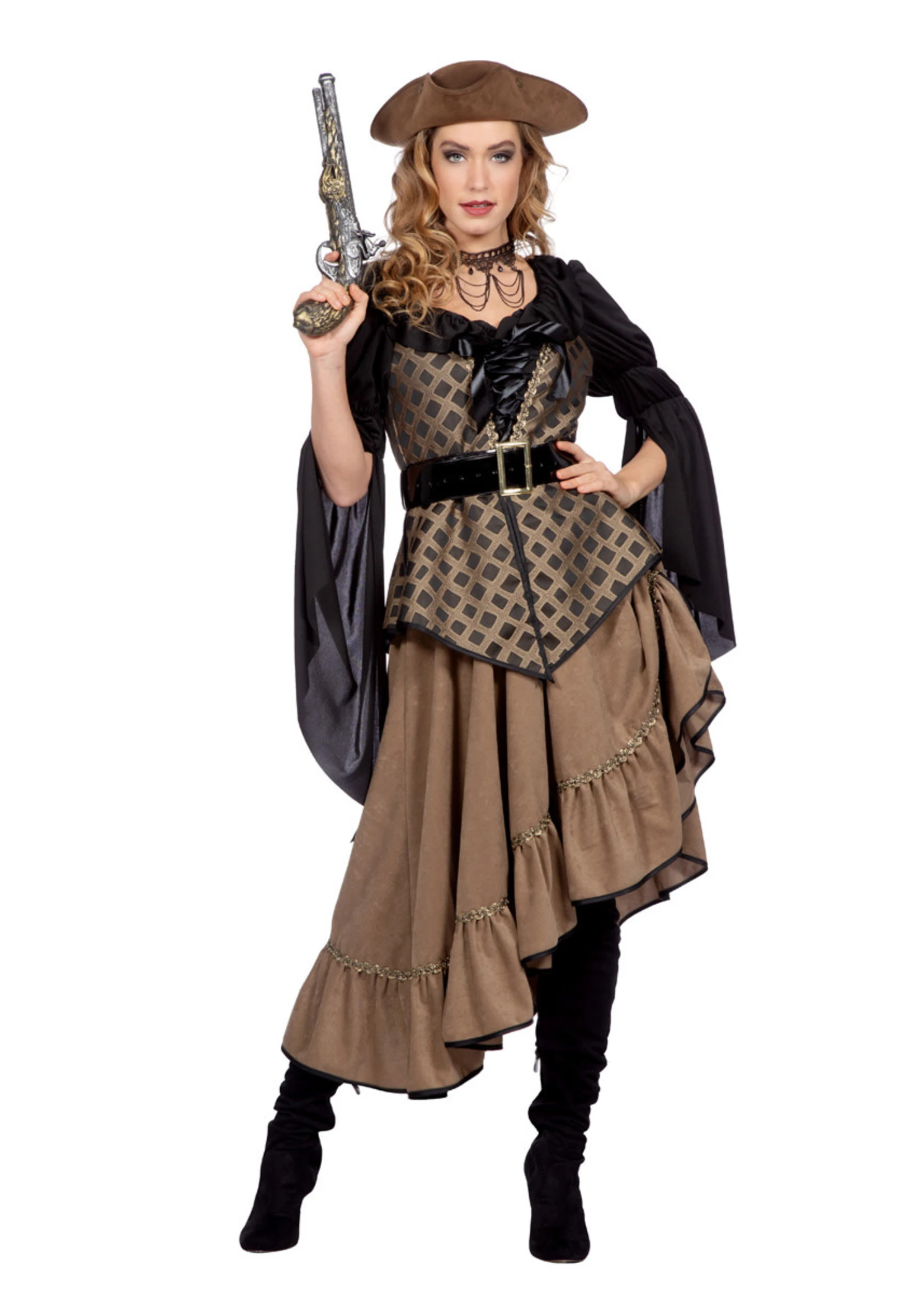 Feestkleding Breda Jurk Piraat Taupe Luxe 1 Feestkleding Breda Jurk Piraat Taupe Luxe