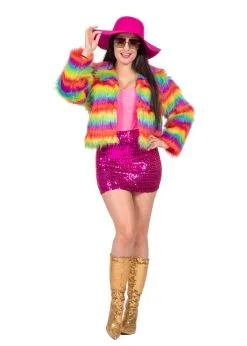 Feestkleding Breda Luxe Jasje Bont Kort Regenboog