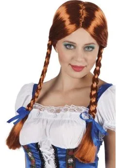 Pruik Heidi Rood Bruin Met Vlechten | Feestkleding Breda