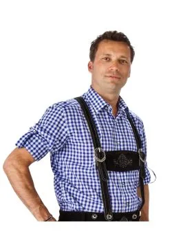 Tiroler Overhemd Blauw/wit Geblokt | Feestkleding Breda