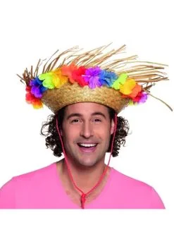 Tropische Hawaï Strohoed Met Bloemen | Feestkleding Breda